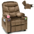 thumbnail image 1 of Gymax Kids Youth Recliner Chair Velvet Fabric w/Cup Holder & Side Pocket Brown, 1 of 10
