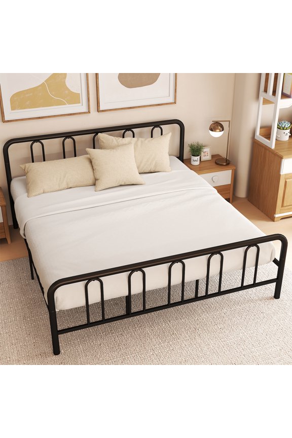 King Size Metal Bed Frame Headboard Footboard Platform Mattress Foundation