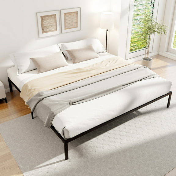 Gymax King Size Metal Bed Frame Heavy Duty Support Slats Mattress Foundation