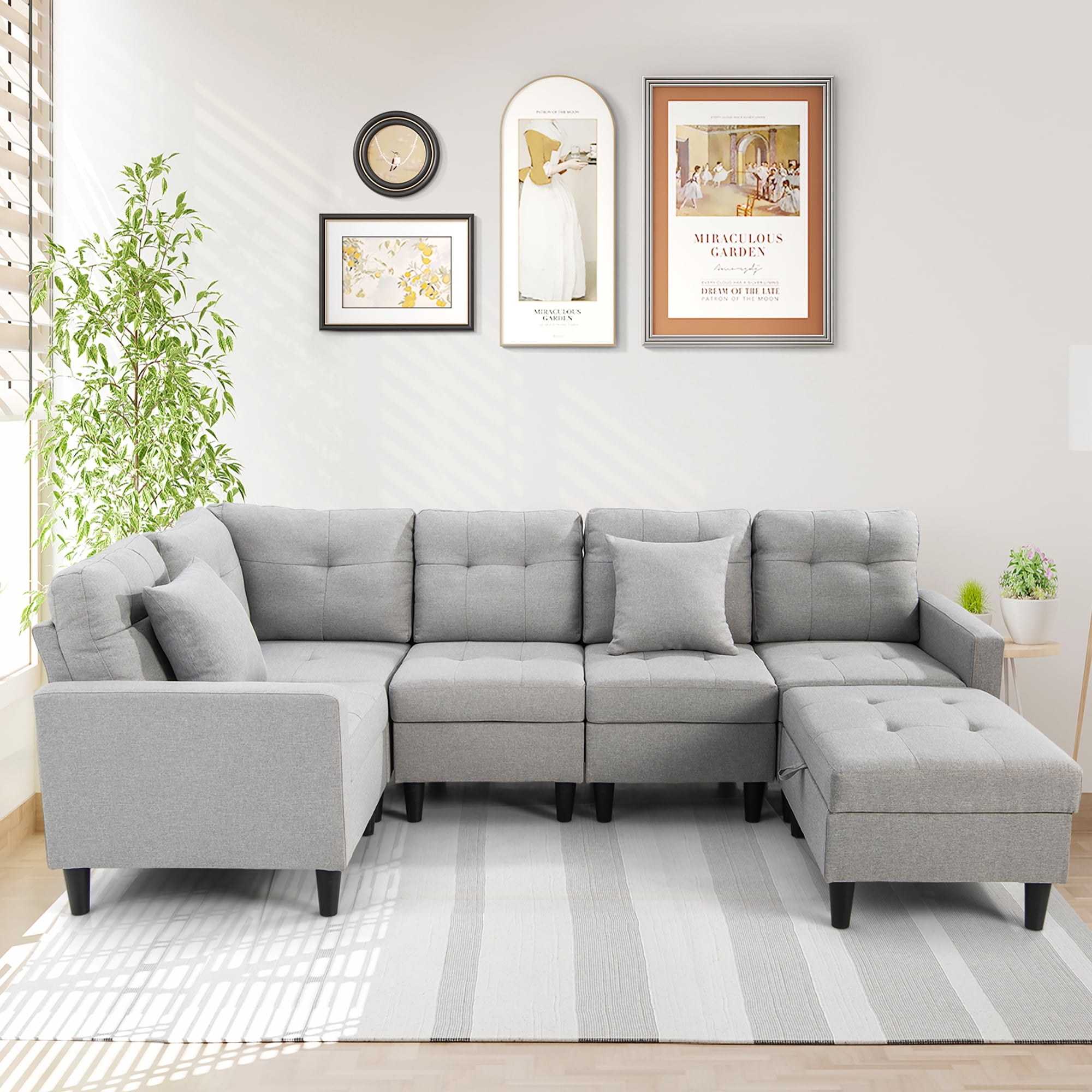 Gymax L-shaped Sectional Corner Sofa Set Living Room Furniture w ...