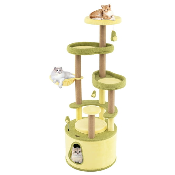 Gymax Large Avocado Cat Tree Multi-level Cat Tower w/ Large Private Condo Fun Pompoms