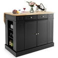 thumbnail image 1 of Gymax Large Kitchen Island Drop Leaf Breakfast Bar w/ Wood Top Shelves Drawers Black, 1 of 10