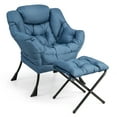 thumbnail image 1 of Gymax Lazy Sofa Chair Accent Leisure Armchair with Folding Footrest & Storage Pocket Blue, 1 of 10