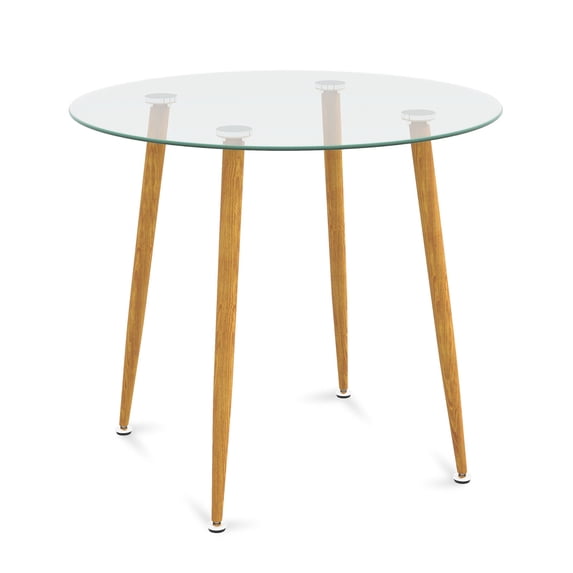 Gymax Leisure Coffee Table Round Glass Dining Table w/ Metal Legs Kitchen Living Room