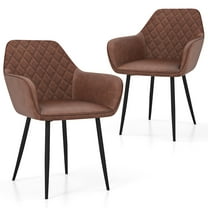 Gymax Leisure Dining Chair Set of 2 Upholstered Accent Chairs w/ Curved Backrest Brown