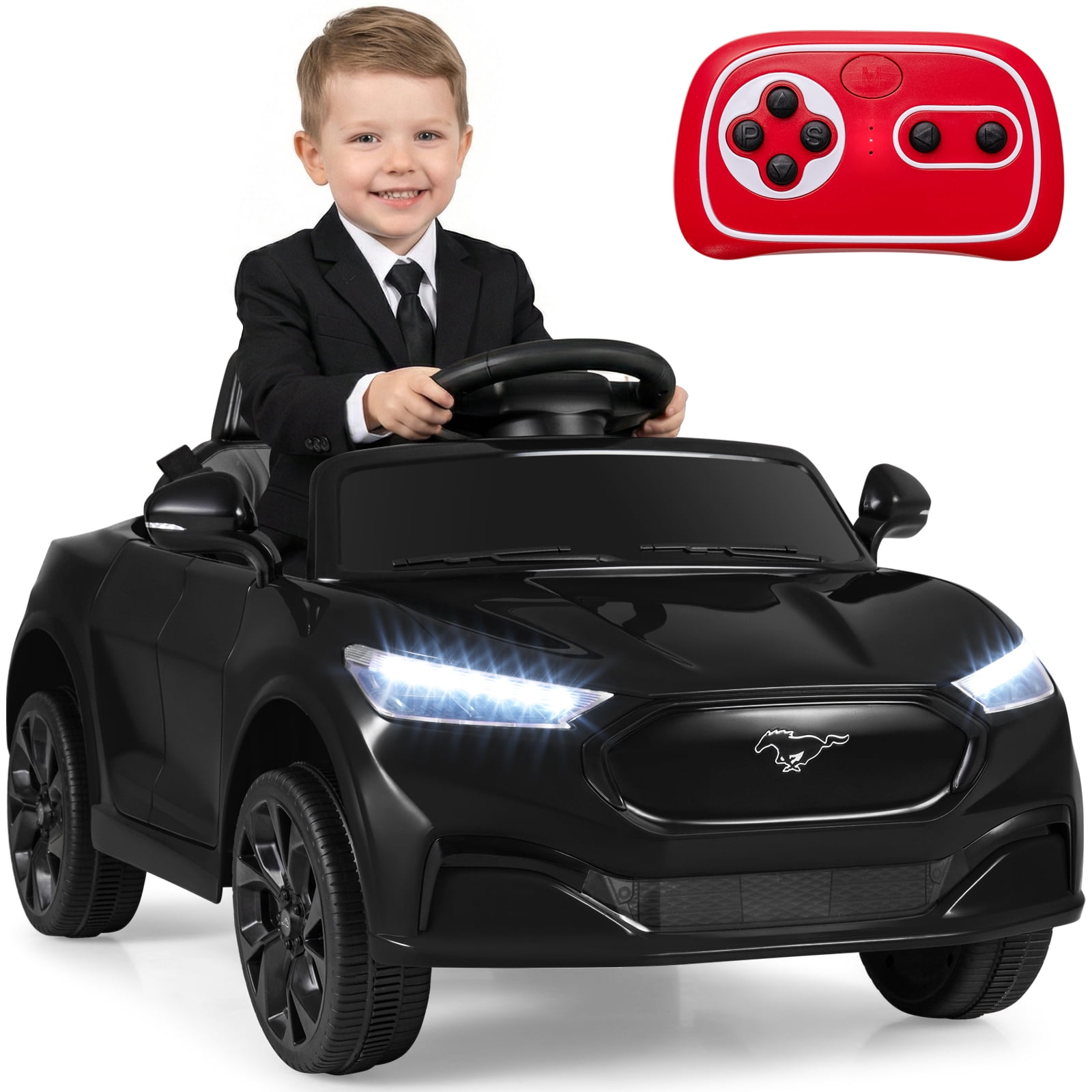 Gymax Licensed Ford Mach E Electric Vehicle w/Parent Control LED Lights Horn Music Black