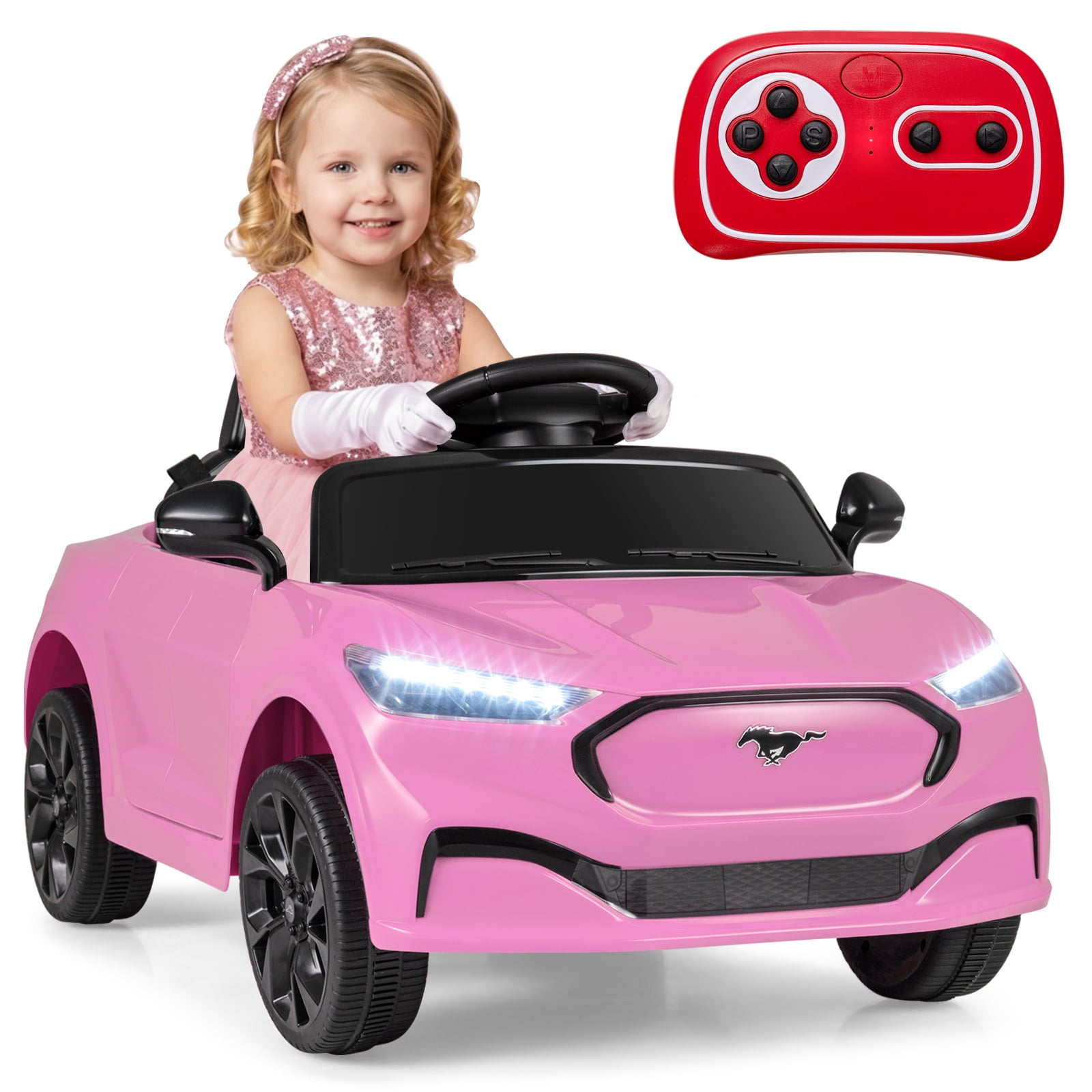 Gymax Licensed Ford Mach E Electric Vehicle w/Parent Control LED Lights Horn Music Pink