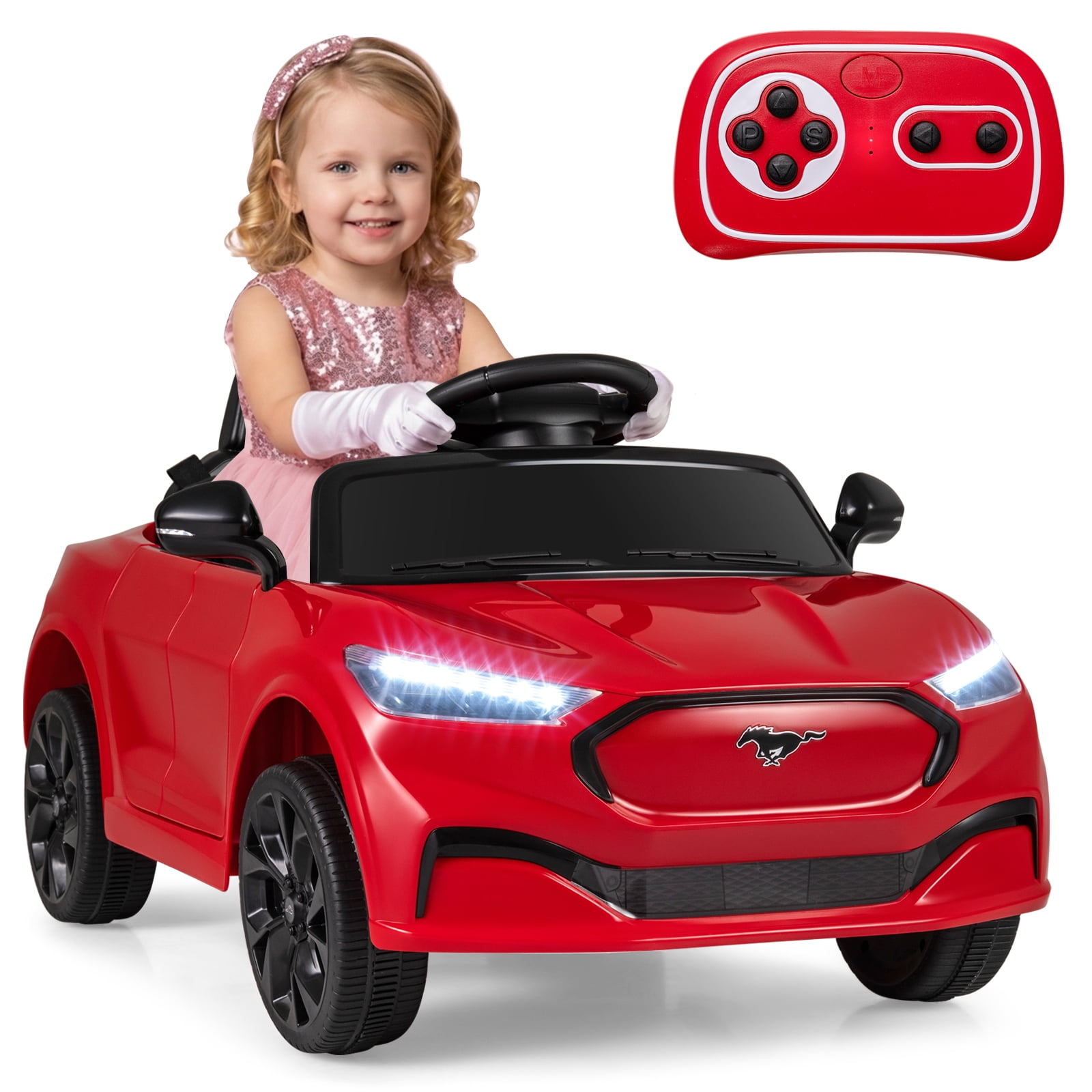 Gymax Licensed Ford Mach E Electric Vehicle w/Parent Control LED Lights Horn Music Red