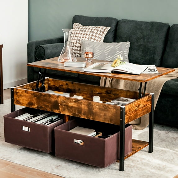 Gymax Lift Top Coffee Table Multifunctional Pop-up Central Table with Lifting Tabletop Rustic Brown