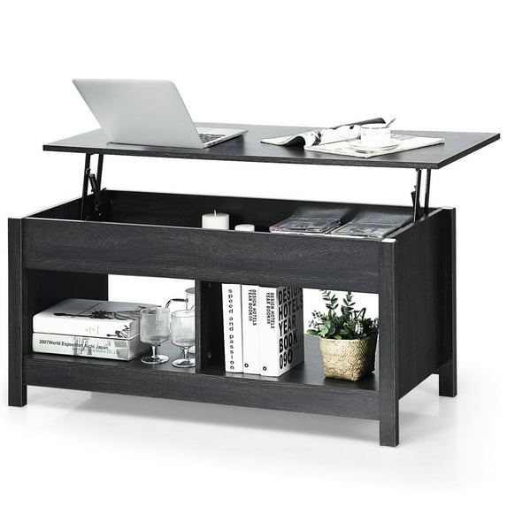 Gymax Lift Top Coffee Table w/ Hidden Storage Compartment & Lower Shelf Black