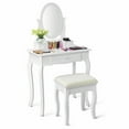 thumbnail image 1 of Gymax Makeup Dressing Table Stool Set w/ Drawers Mirror Vanity Set White, 1 of 9