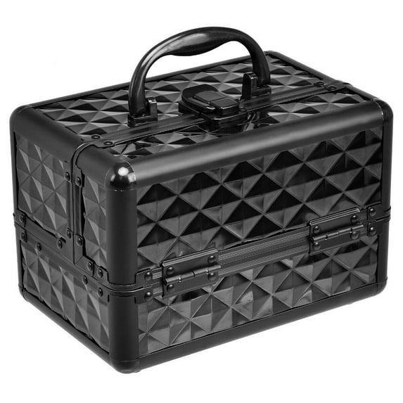Gymax Makeup Organizer Cosmetic Case with Extendable Trays And Mirror Black