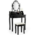 thumbnail image 1 of Gymax Makeup Vanity Dressing Table Set w/10 Dimmable Bulbs Cushioned Stool Black, 1 of 10