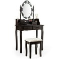 thumbnail image 1 of Gymax Makeup Vanity Dressing Table Set w/10 Dimmable Bulbs Cushioned Stool Brown, 1 of 10
