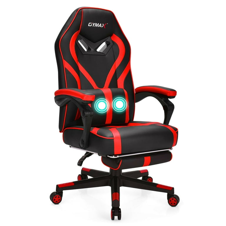 Gymax Massage Gaming Chair Racing Recliner Computer Desk Chair w Footrest Red