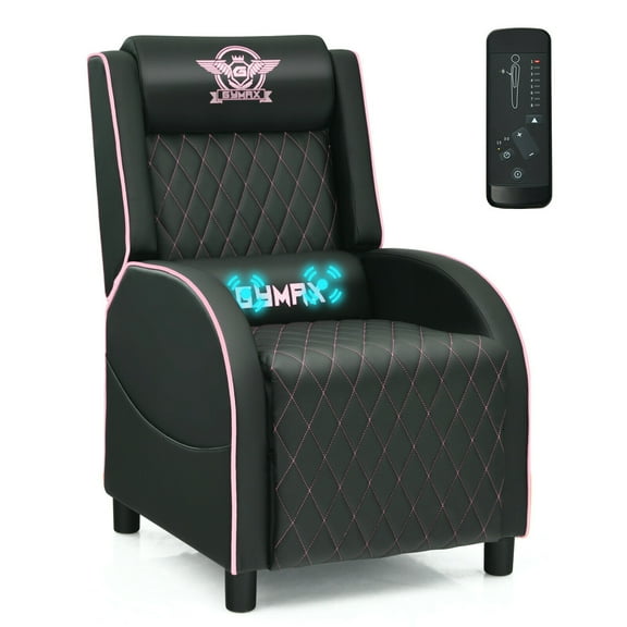 Gymax Massage Gaming Recliner Chair Leather Single Sofa Home Theater Seat Pink