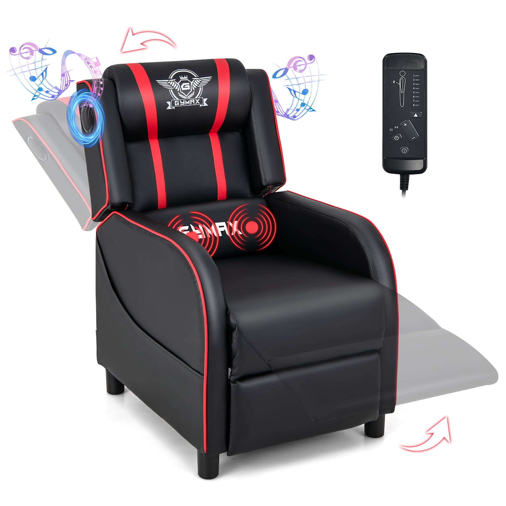 Gymax High Back Reclining Gaming Massage Chair with Bluetooth Speakers