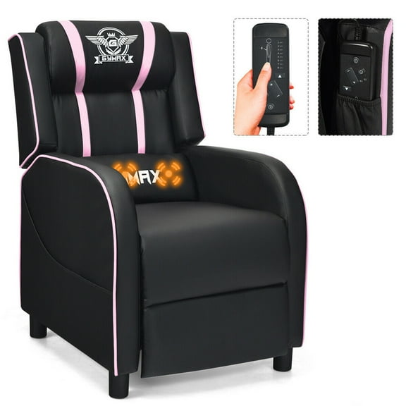 Gymax Massage Gaming Recliner Chair Racing Single Lounge Sofa Home Theater Seat Pink