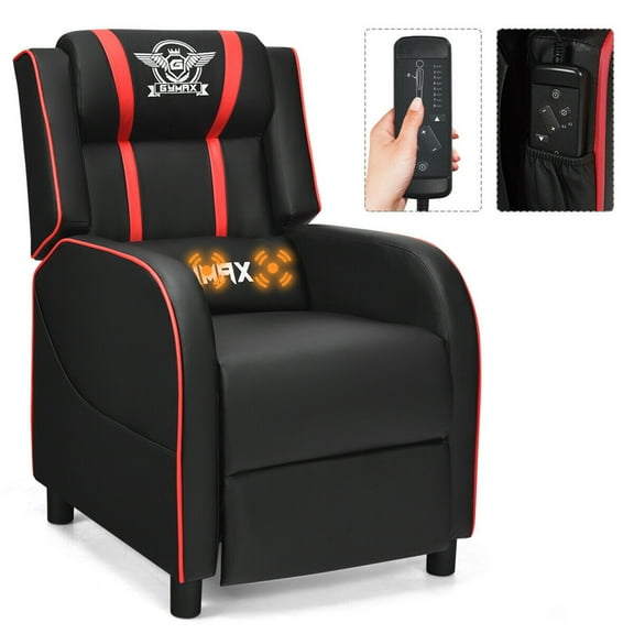 Gymax Massage Gaming Recliner Chair Racing Single Lounge Sofa Home Theater Seat Red