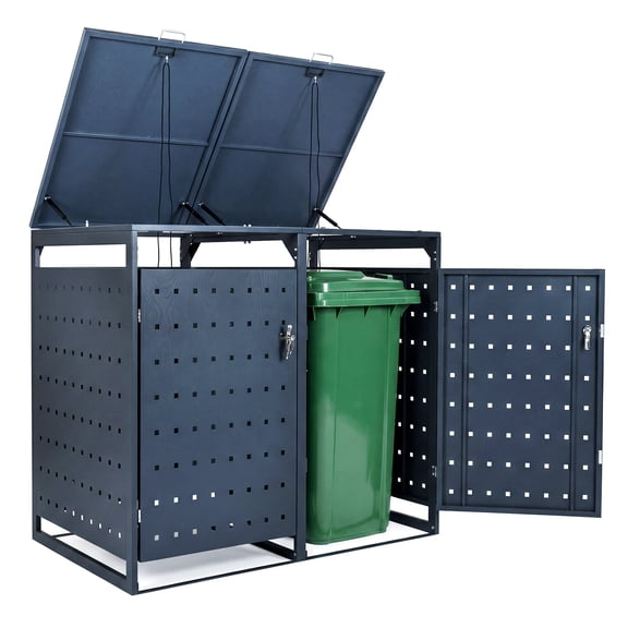 Gymax Metal Garbage Bin Storage Shed for2Trash Cans44CU.FT Double Trash Can Enclosure