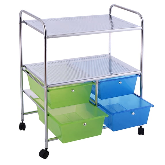 Gymax Metal Rack Home Office Furniture Rolling Storage Cart helf 4 Drawers