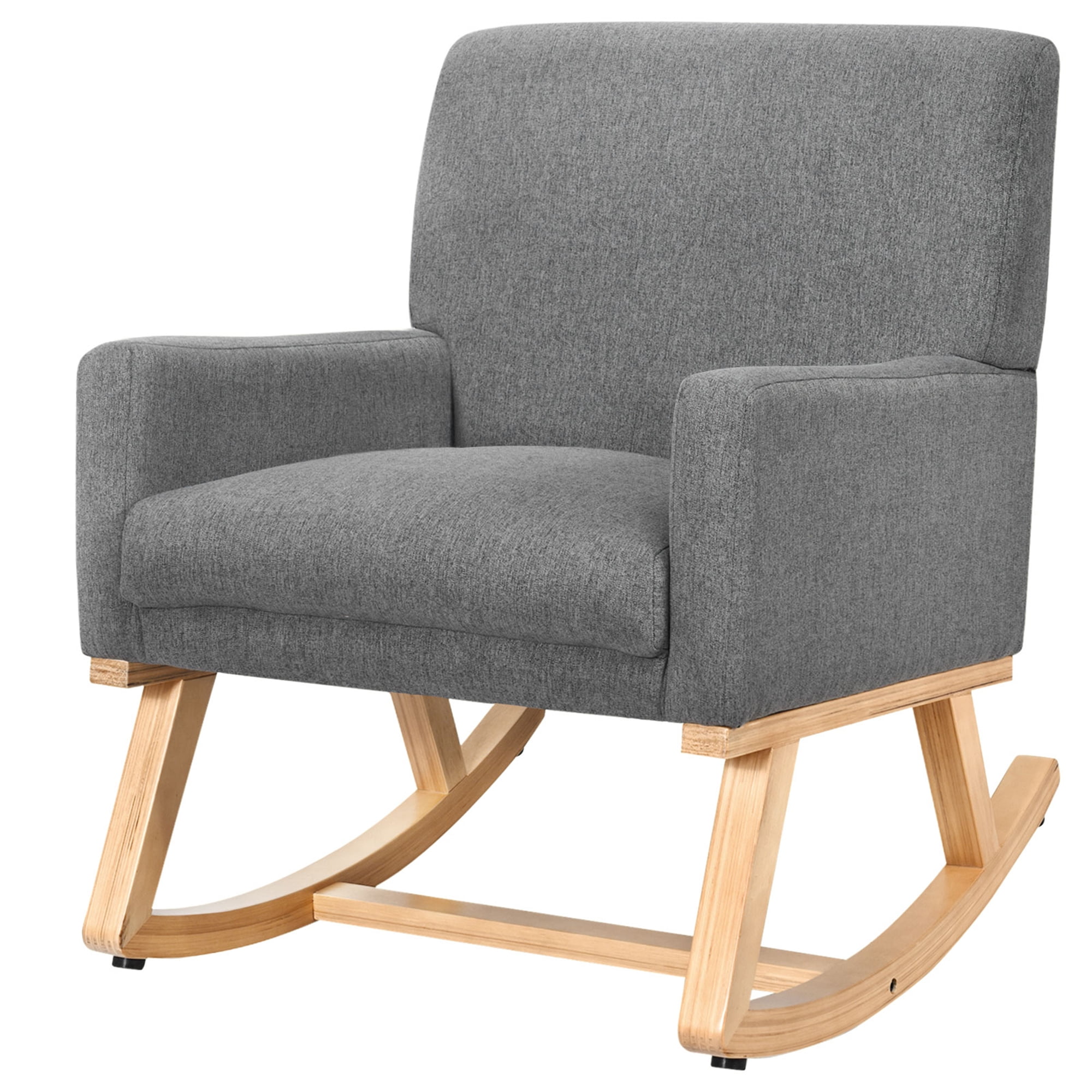Gymax Mid Century Accent Armchair Fabric Rocking Chair Upholstered Lounge Chair Gray