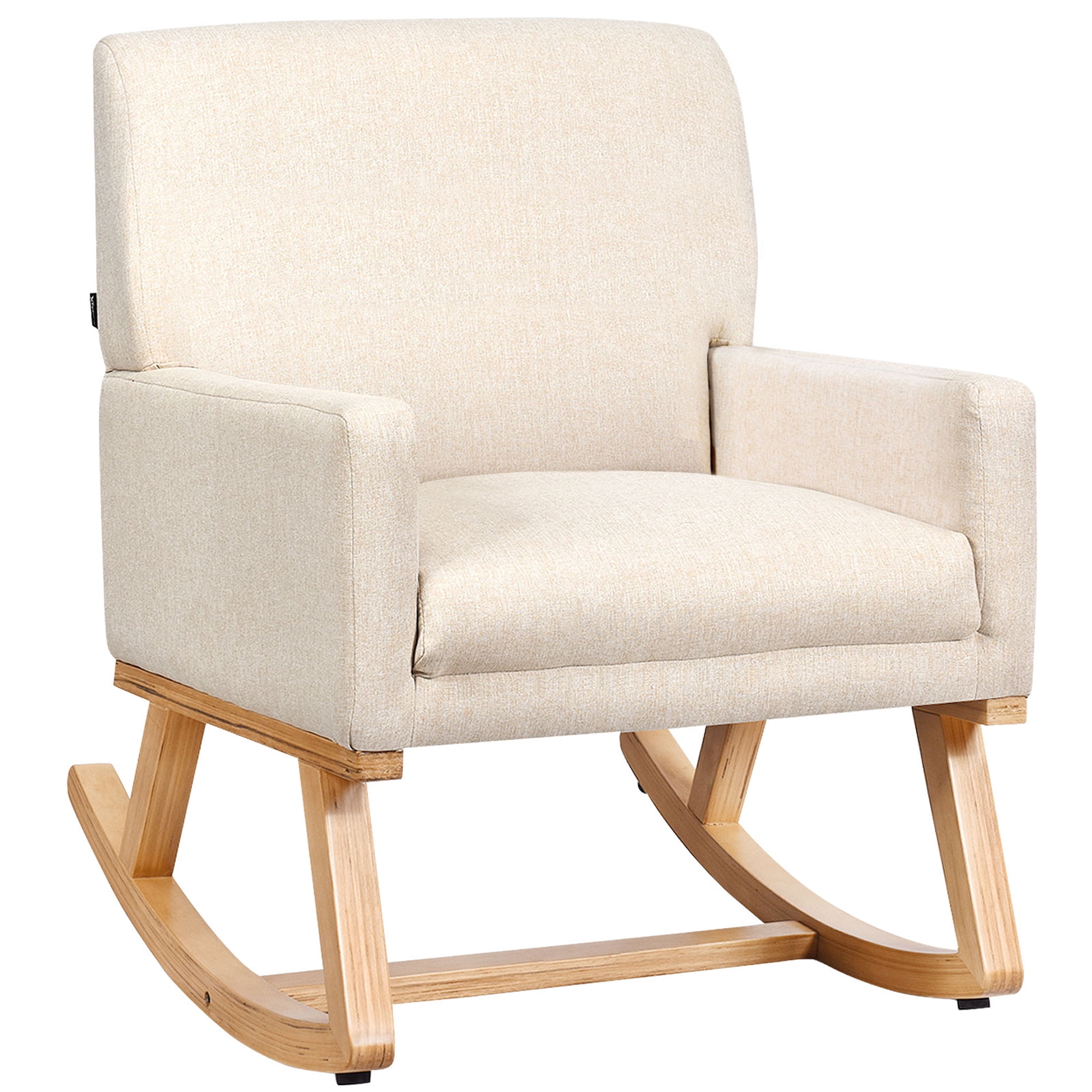 Gymax Mid Century Fabric Rocking Chair Upholstered Accent Armchair Lounge Chair Beige