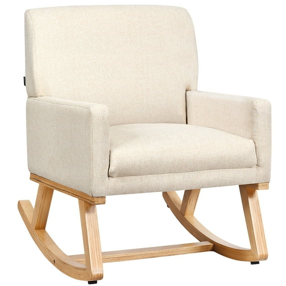Gymax Mid Century Fabric Rocking Chair Upholstered Accent Armchair Lounge Chair Beige