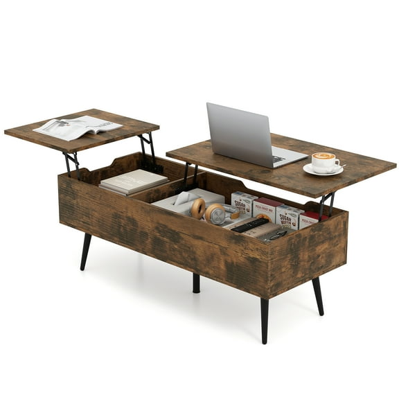 Gymax Mid Century Modern Center Table w/ Split Top & 2 Hidden Compartments