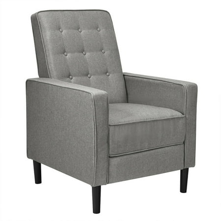 Gymax Mid-Century Push Back Recliner Chair Fabric Tufted Single Sofa w/Footrest Grey