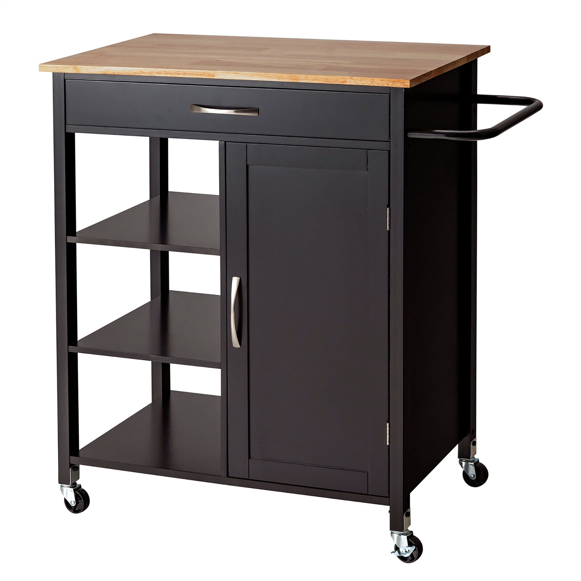 Gymax Mobile Kitchen Island Cart Serving Utility Trolley Drawer Shelf Towel Rack Brown