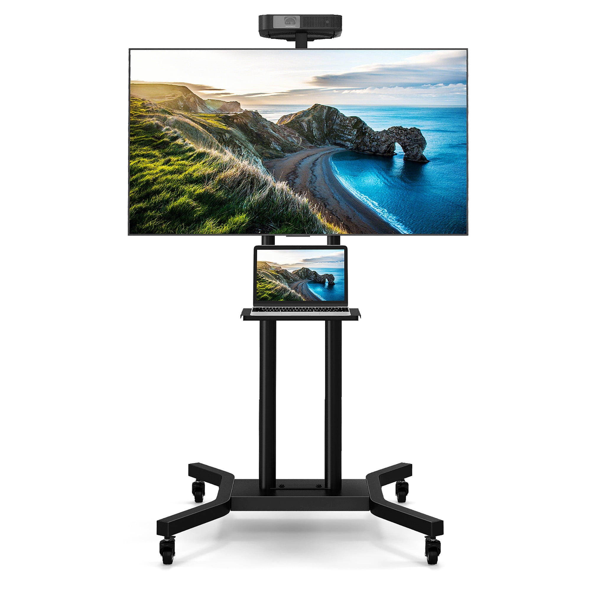 Black Metal Mobile TV Stand for 32-70 Inch Screens with AV Shelf