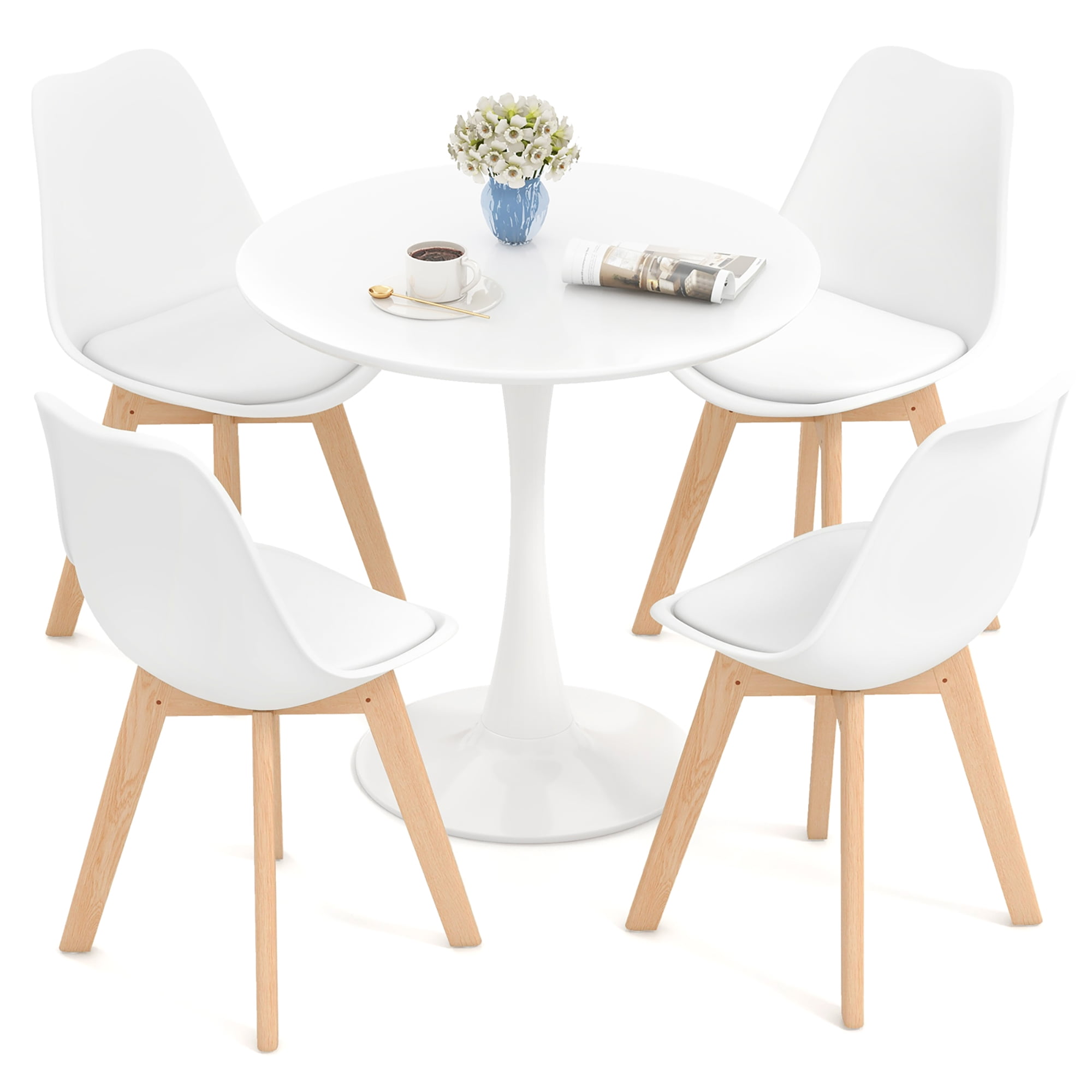 Gymax Modern 5 PCS Dining Set Round Dining Table 4 Chairs for Small ...