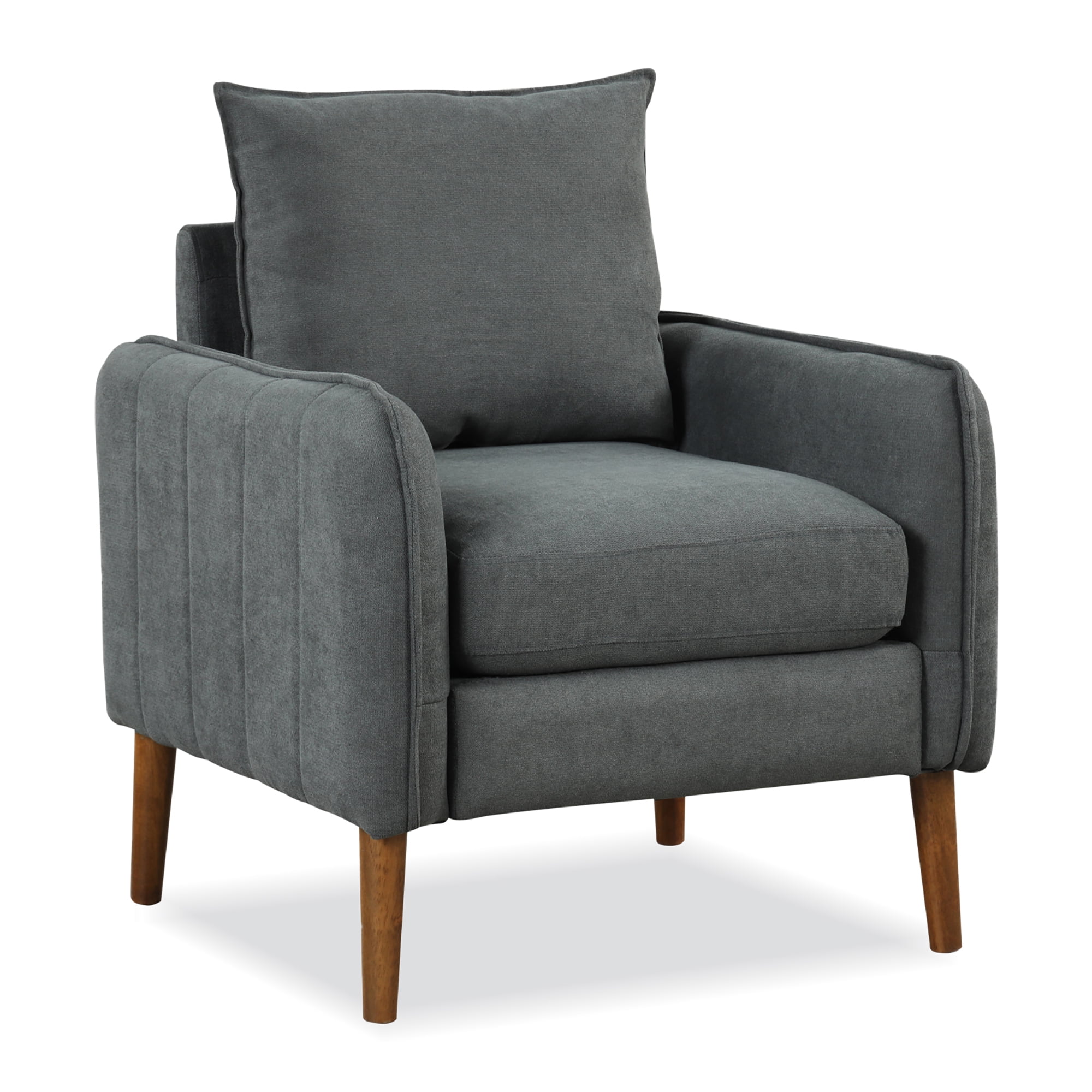 Modern Armchair Accent Chair with Rubber Wood Legs for Bedroom Light Grey