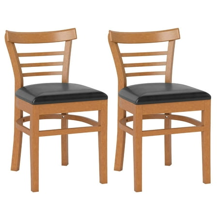 Gymax Modern Dining Chair Set of 2 Upholstered Kitchen Chair w/Rubber Wood Legs Brown