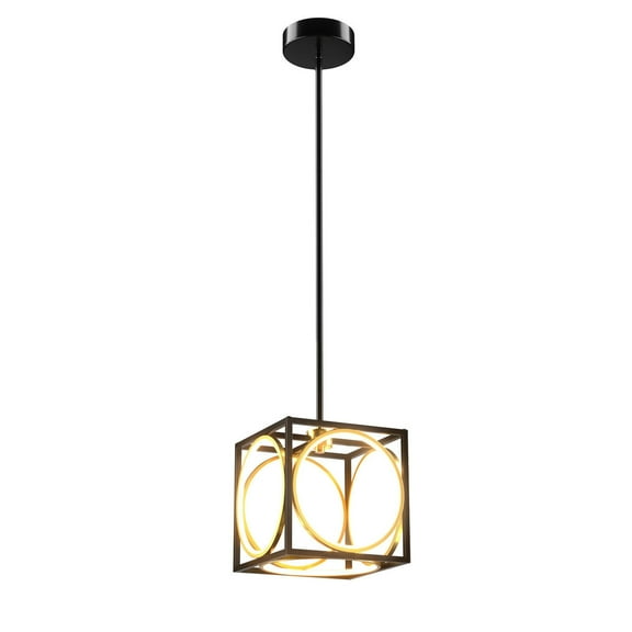 Gymax Modern LED Pendant Light 3000K Warm Light Cube Ceiling Light Fixture Black