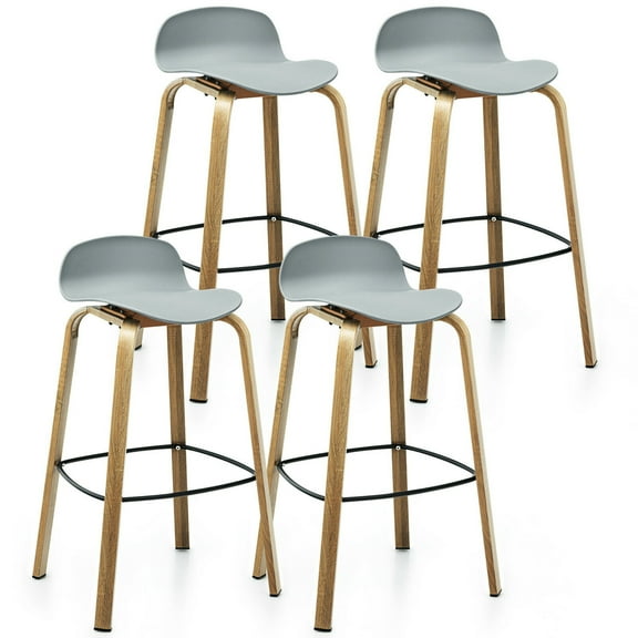Gymax Modern Set of 4 Barstools 30inch Pub Chairs w/Low Back & Metal Legs Grey