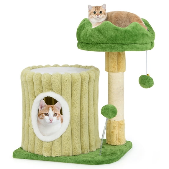 Gymax Modern Small Cat Tower w/ Sisal Scratching Posts Plush Padded Perch Large Condo