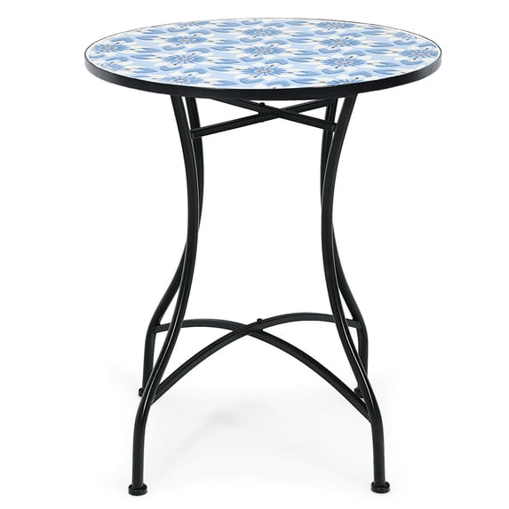Gymax Mosaic Patio Round Bistro Table Outdoor Dining Table Garden Plant Stand