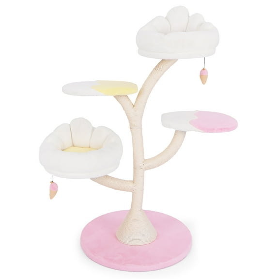 Gymax Multi-Layer Cat Tree Cute Cat Tower w/ 2 Cat Perches & 2 Platforms