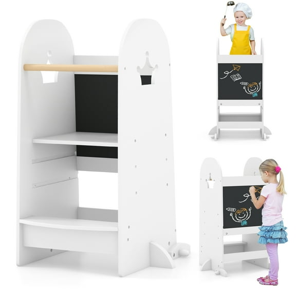 Gymax Multi-purpose Kids Kitchen Tower Children Standing Tower Kids Stool Helper White
