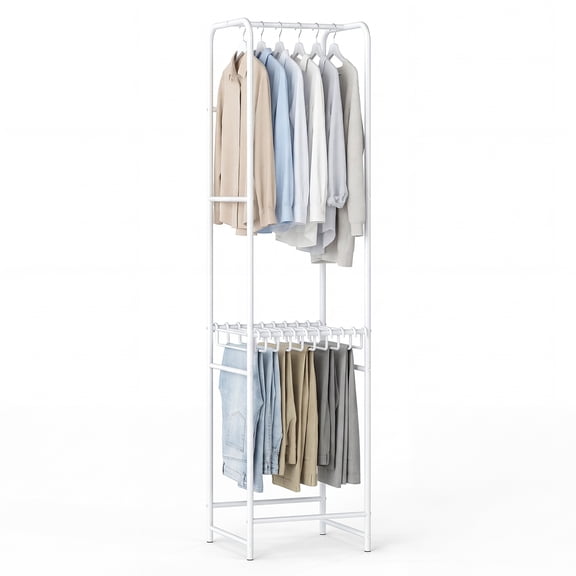 Gymax Narrow Clothes Rack Heavy Duty Metal Garment Rack w/ Removable Pants Hangers
