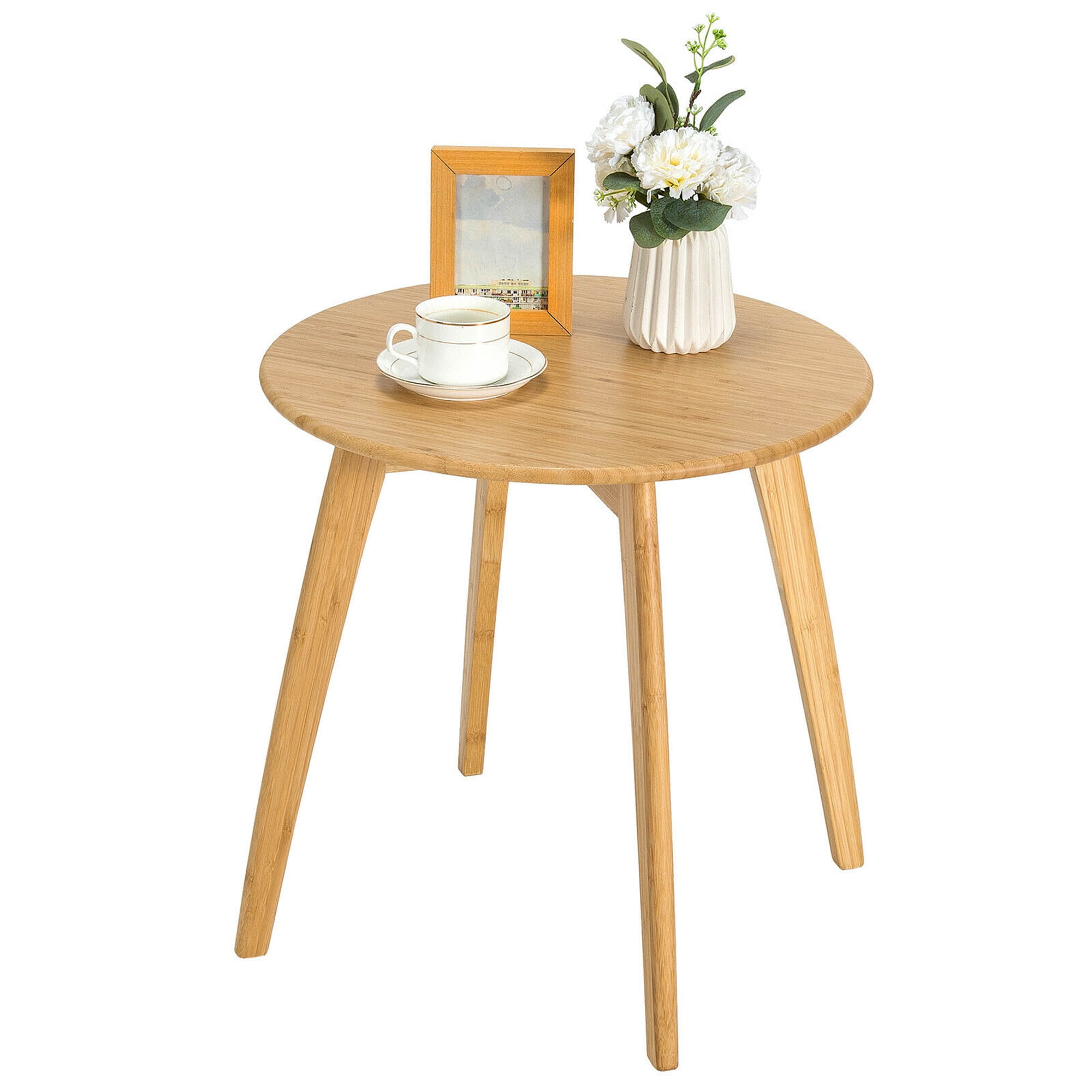 Gymax Lightweight Natural Bamboo Round Side Table - 20'' Circular ...
