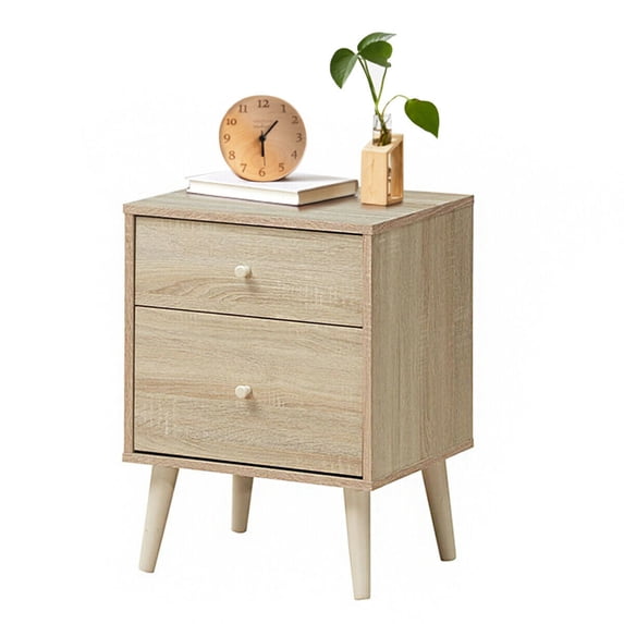 Gymax Nightstand 2-Drawer Beside End Side Table w/Rubber Legs Oak Finish