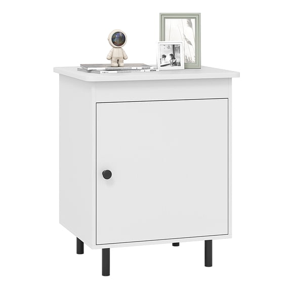 Gymax Nightstand Mid Century Modern End Table w/Door Heavy-Duty Metal Legs for Bedroom