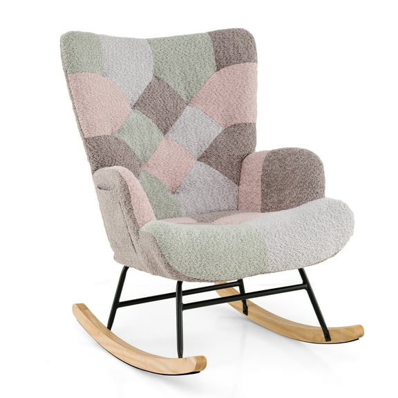 Gymax Nursery Rocking Chair Upholstered Boucle Fabric Nursing Armchair w/ Ergonomic Armrests