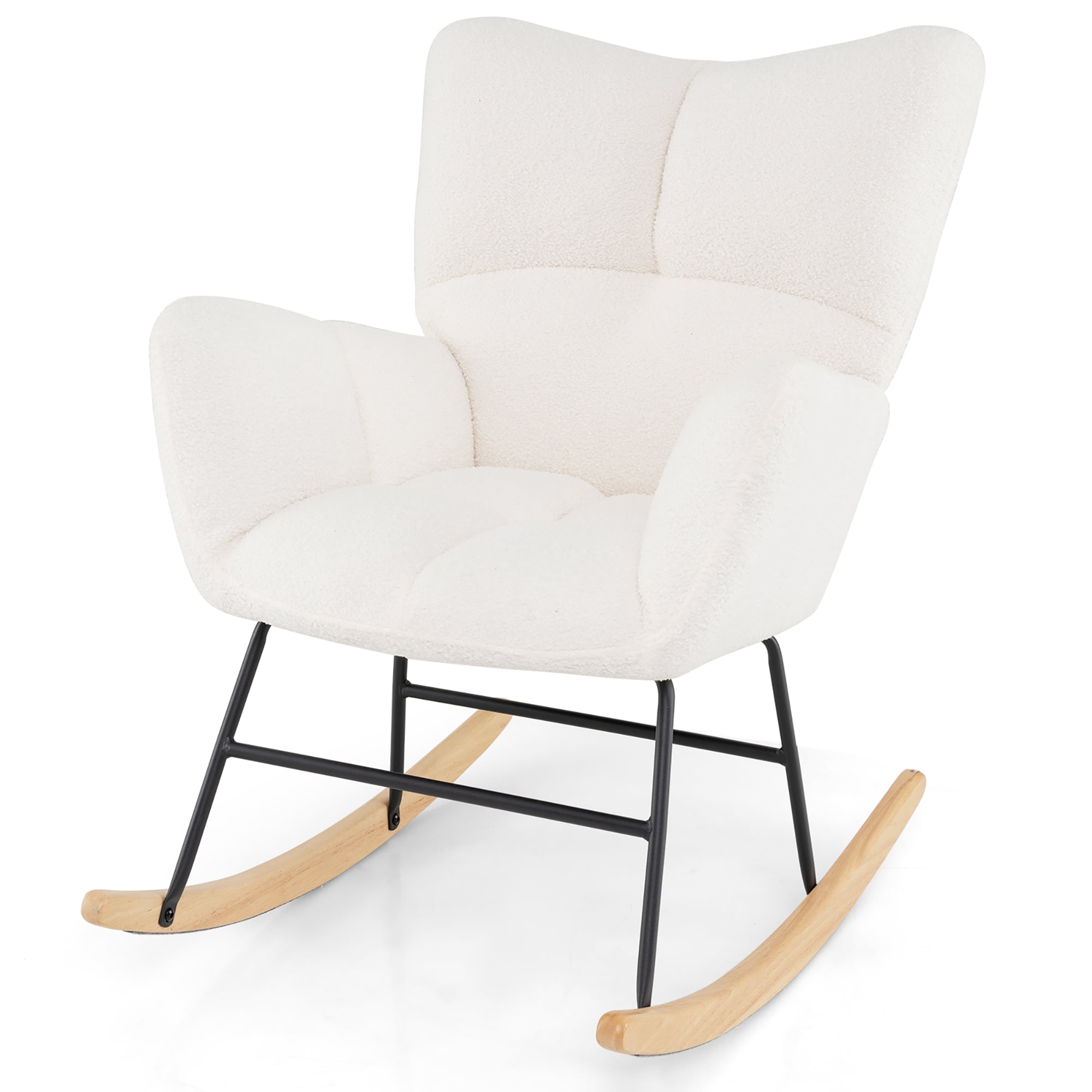 Gymax Nursery Rocking Chair w/Comfy Backrest & Armrest Solid Wood Base for Living Room