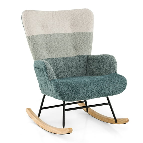 Gymax Nursery Rocking Chair w/ Ergonomic Armrests & High Backrest Side Pocket
