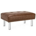 thumbnail image 1 of Gymax Ottoman Footrest Stool PU Leather Rectangular Seat w/Metal Legs Brown, 1 of 10