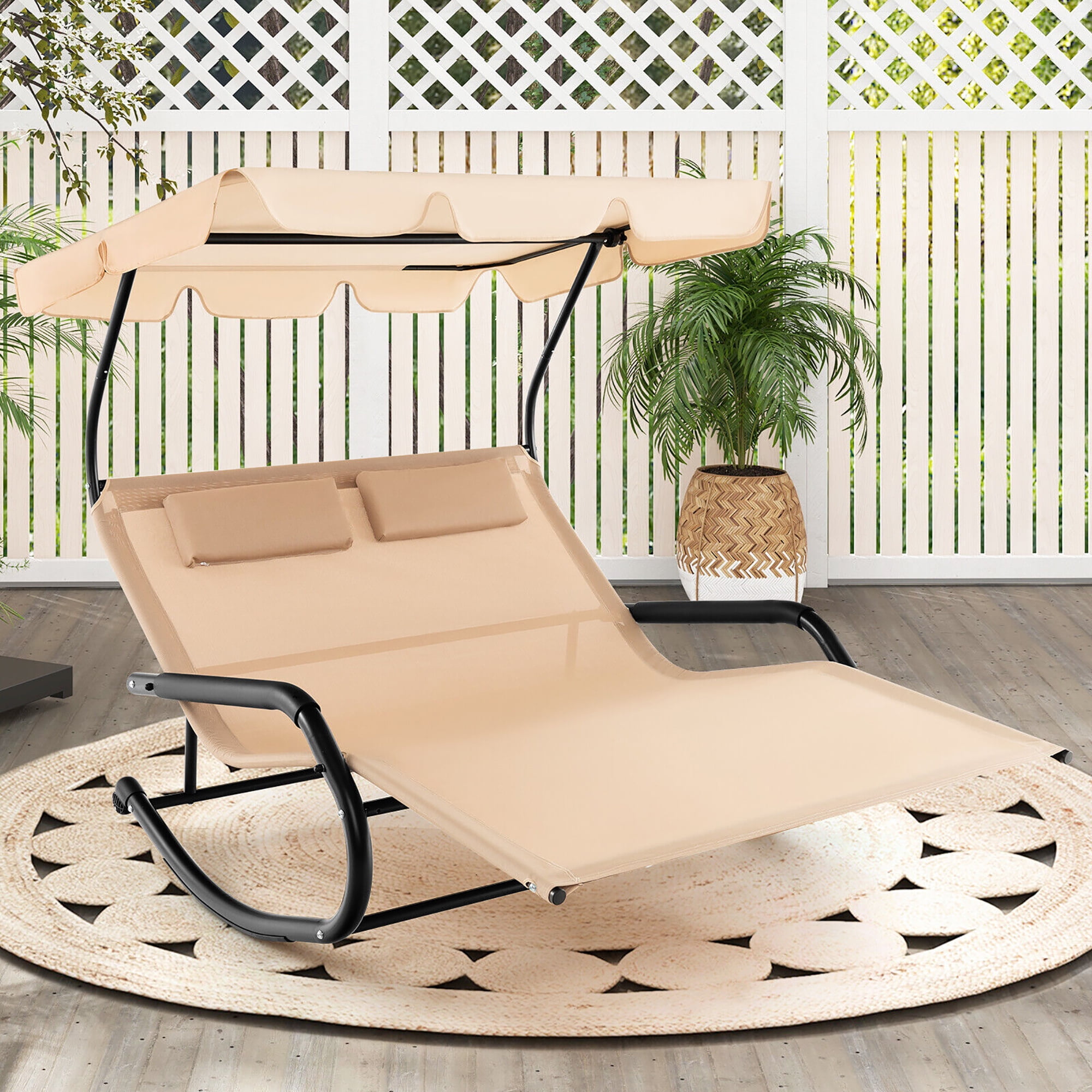 KidKraft Wooden Outdoor Double Chaise Lounge Cup Holders